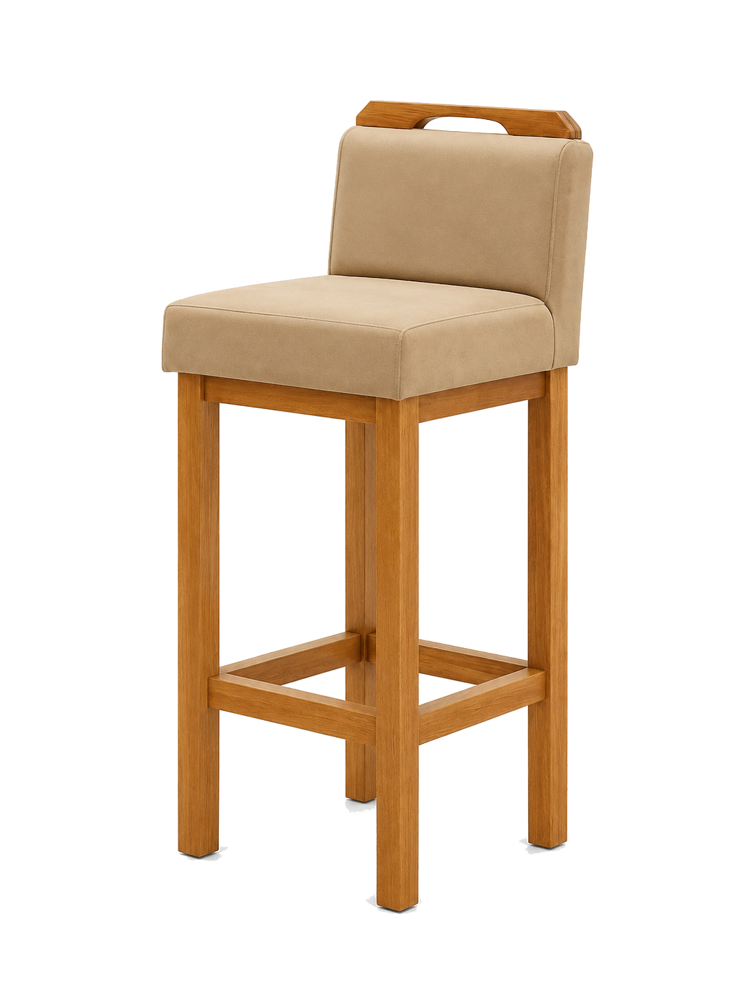 Banqueta Alta Madeira Maciça Encosto Estofado 75cm - Mr Estofados
